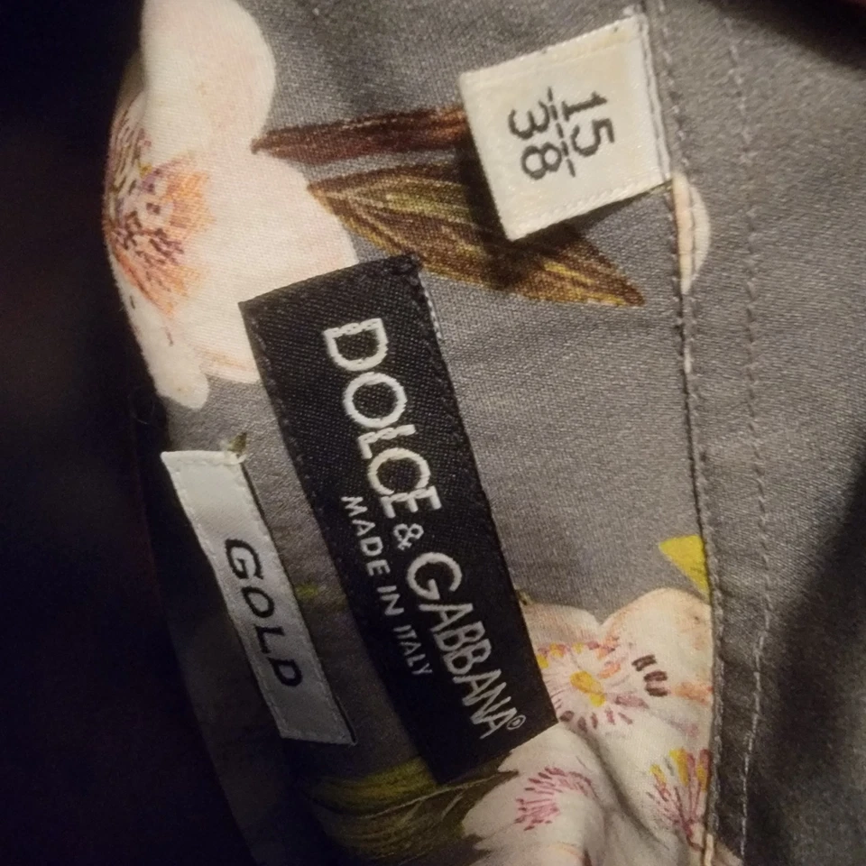 DOLCE & GABBANA мужская рубашка редкая серый цветочный размер 38 x 15 розничной $800 - Изображение 2 из 3