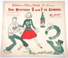 1950's U And I Soda Pop Soft Drink Cardboard Advertising Sign 22 x 19 Vtg Rare