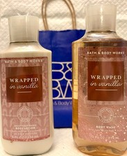 2pc Bath Body Works Wrapped In Vanilla Shower Gel Body Wash Lotion Set Lot