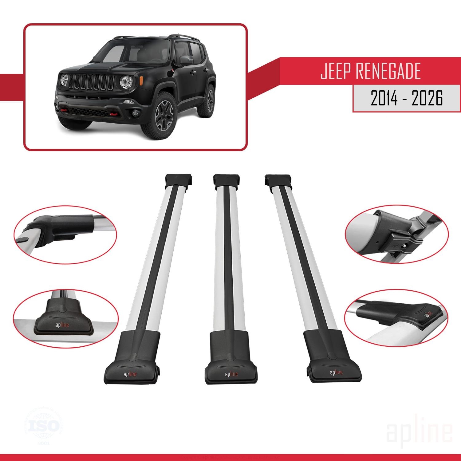 Barres de toit FLY pour Jeep Renegade BU 2014-2026 rail noir aluminium