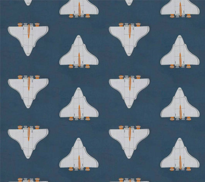 HARLEKIN SCION VORHANGSTOFF Space Shuttle 90 CM X 72 C APPLIZIERT MARINE/APRICOT