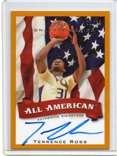 (T57)12-13 Terrence Ross Leaf Signature Series GOLD ALL AMERICAN AUTO RC #D11/25