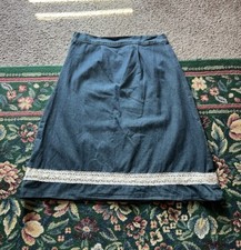 Vintage 90s Y2K Denim Skirt 14/16 Midlength Lace Cottagecore Prairie Handmade