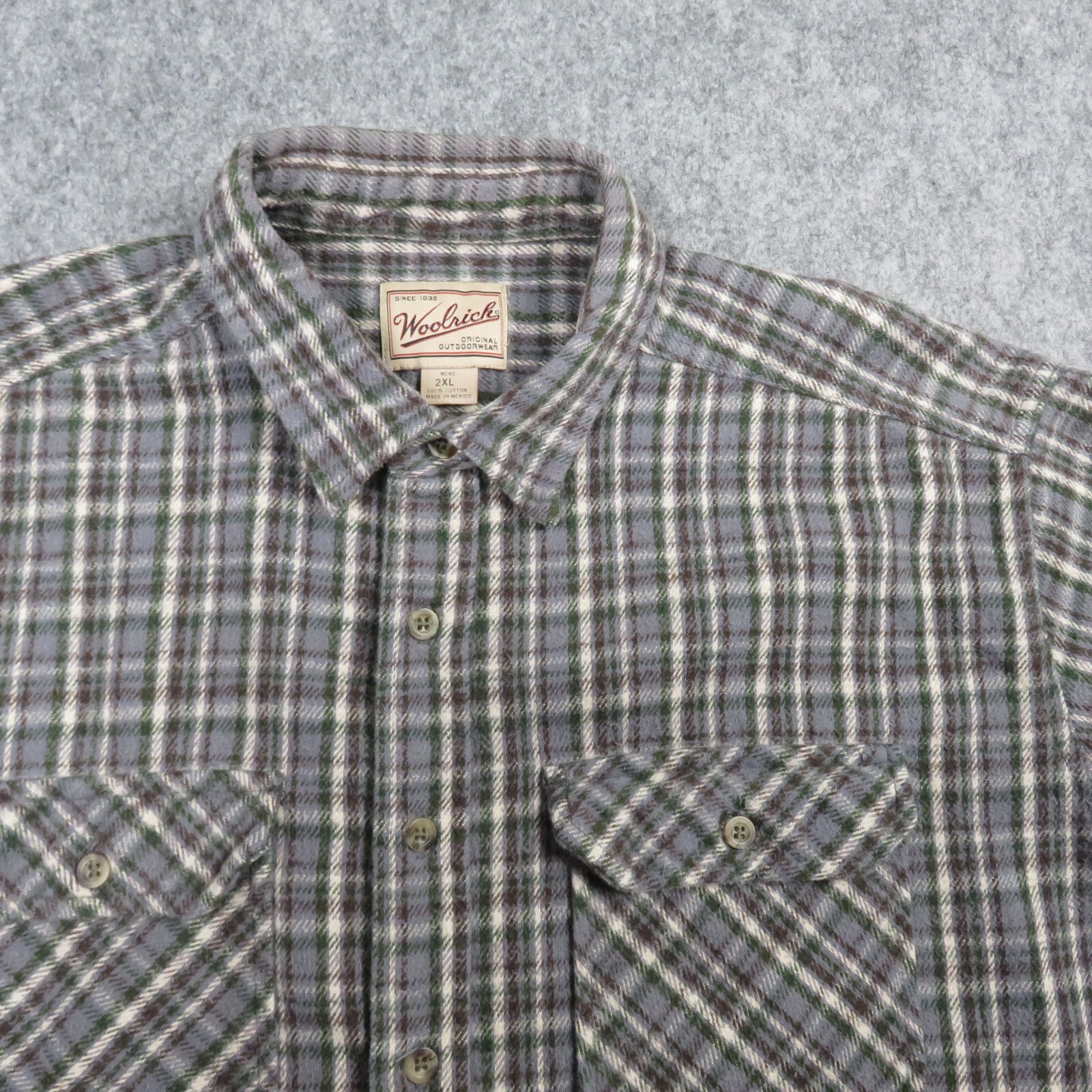 Woolrich Flannel Shirt Mens XXL Purple Green Plaid Chamois Oxbow Heavy Utility-image