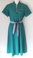 Vintage Germaine Small Teal Blue Green Short Sleeve A-Line Belted Dress Slip On