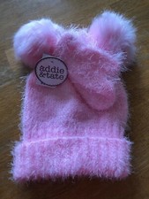 Addie  Tate Infant Baby Girl's Pom Pom Hat  Mittens Set Fuzzy Pink Size 12-24M