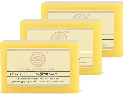 KHADI NATURAL Saffron Handmade Soap 125gm x 3 Pcs