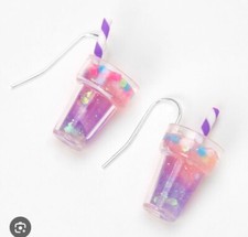 Claire s Purple Glow In The Dark Glitter Milkshake 1" Drop Earrings Birthday