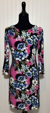 Tommy Hilfiger Floral Jersey Fit & Flare Dress 3/4 Bell Sleeve Black Pink Size 4