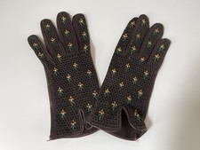 Vintage Ladies Leather Driving Gloves Kid Leather Crochet Fronts Never Worn 7.5