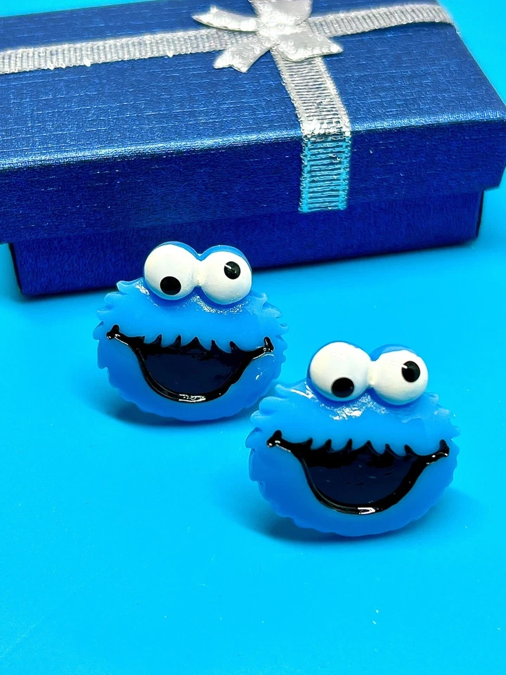 Gemelos Cookie Monster hechos a mano, palancas plateadas, ¡en caja de regalo! Foto 3 de 4