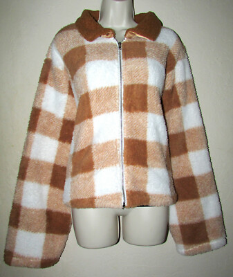 Womans  Plus 4XL Gingham Print Zip Cropped Teddy Coat/ Jacket New in Package