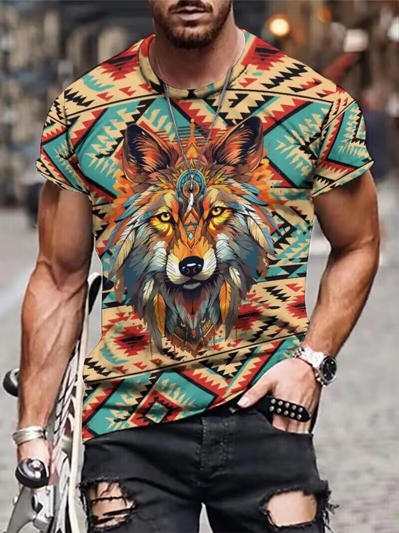 T Shirts Fashion Wolf Colorful Casual Short Sleeve Novelty Trendy