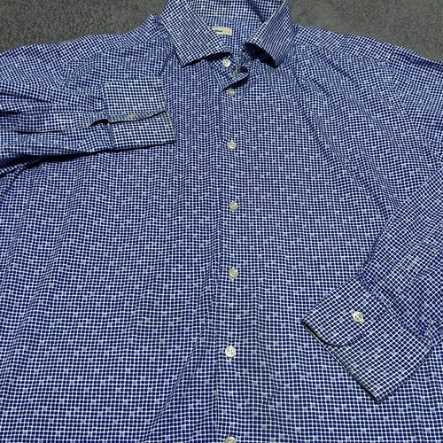 Ingram Men's Blue Checkered Button-Up Dress Shirt Cotton Slim Fit XL
