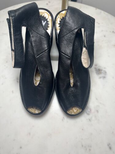 Fly London Yala Black Leather Peep Toe Wedge Shoe Ankel Strap Women Size 6 - Picture 2 of 8