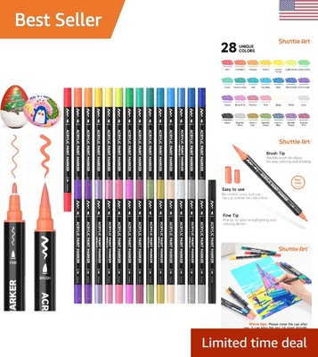 28 Colors Dual Tip Acrylic Paint Markers, Brush Tip and Fine Tip Acrylic Pain...