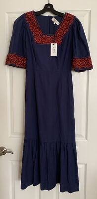 Sea Women's Leah Embroidered Midi Dress - Blue Multi - Size 2
