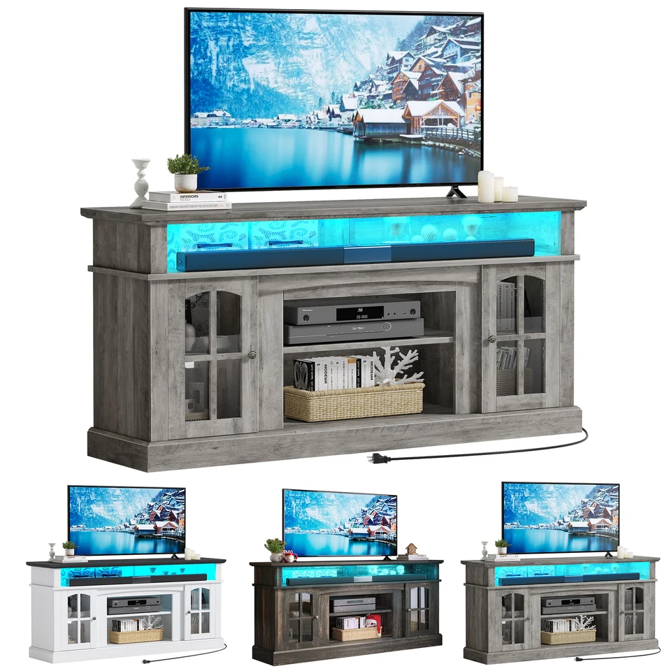 Farmhouse LED TV Stand with Power Outlets for 70"/65" Media Entertainment Center - Image 2 of 4