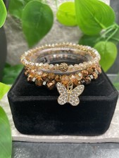 3 PC Handmade Bead Stackable 6.5  Plus Stretch Bracelet Set New Butterfly A2134