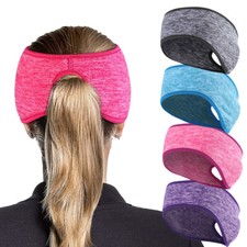 Women Ponytail Headband Fleece Ear Warmer Winter Earmuffs Warm Cover Running Ski