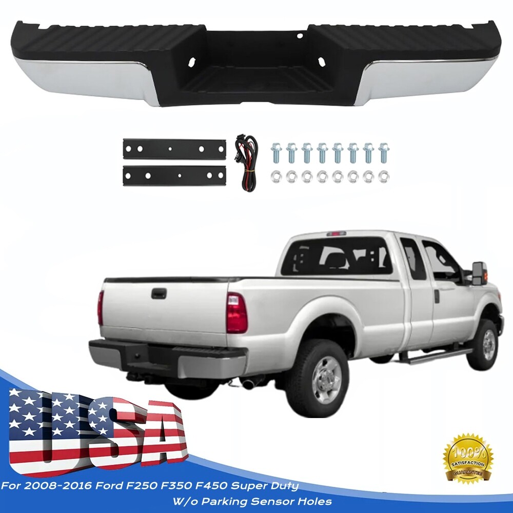 Steel Rear Bumper w/o Park Holes for 2008-2016 F250 F350 F450 Super Duty Chrome