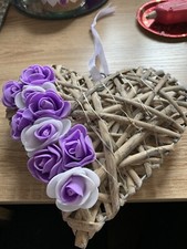 Wicker Hanging Hearts With Flowers And Lights. Size 20cms By 20cms.