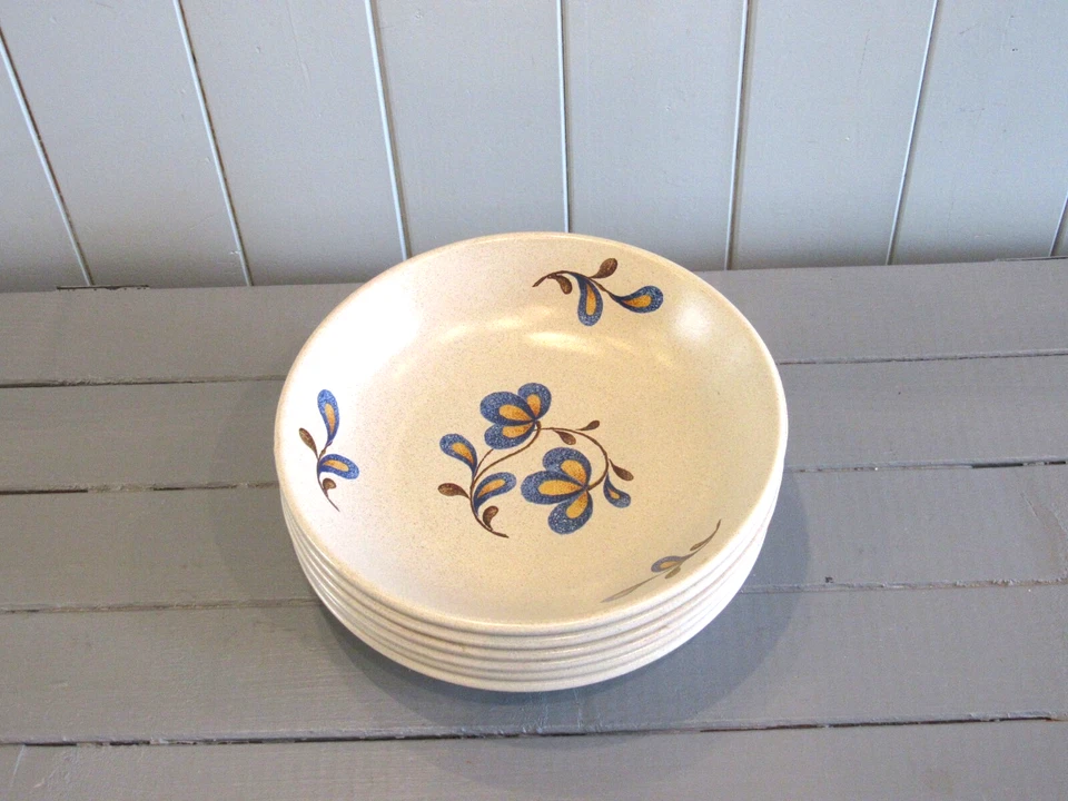 6 assiettes creuses beiges décor fleurs bleues KG Lunéville - Photo 3/4