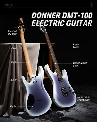 Donner DMT-100 Metal Electric Guitar 24 Fret With Gig Bag Purple