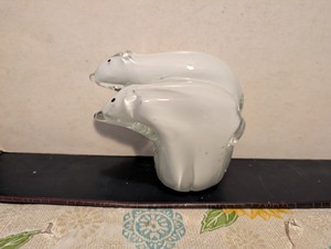 Hobby Lobby Heavy Glass Polar Bear Mother & Baby 5" Tall