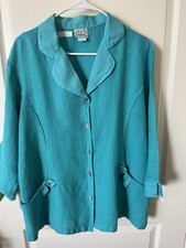 Donna 100% Linen Cute Aqua Jacket With Pockets L