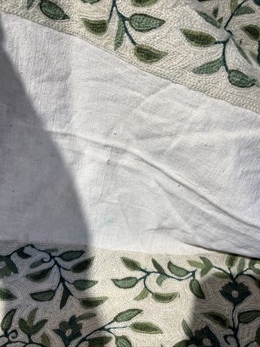 Pillow Canvas Project Natural Fiber Embroidered Leaf Pattern Ivory Greens 2panel - Picture 9 of 10