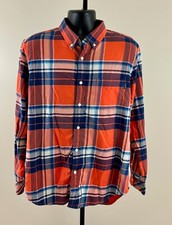 CHUBBIES Mens Large Orange Blue Multi Plaid Long Sleeve Flannel Button Shirt EXC