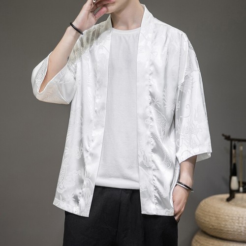Mens Kimono Yukata Outwear Coat Tops Faux Silk Satin Dragon Vintage Loose Casual - Picture 13 of 15