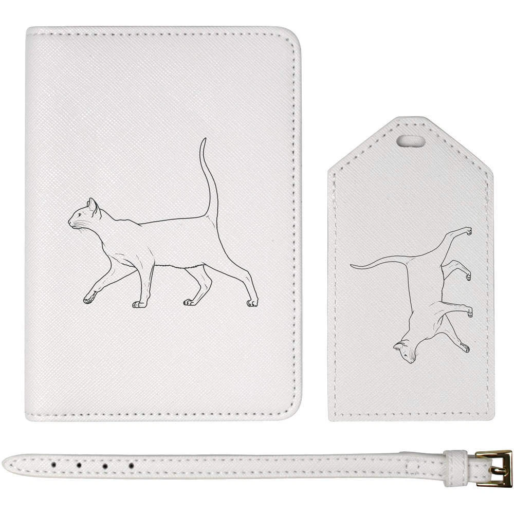 Walking Siamese Cat Passport Cover Luggage Tag Travel Set