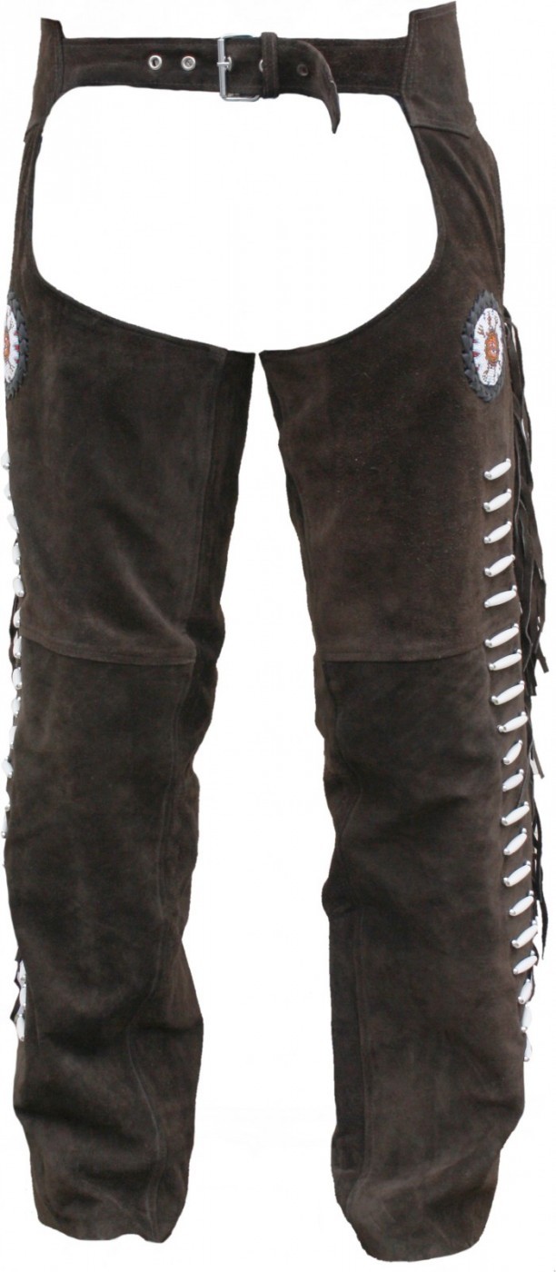Germanwear, zahones flecos pantalones vaquero jinetes indios Western pantalones de cuero marrón Germanwear, zahones flecos pantalones vaquero jinetes indios Western pantalones de cuero marrón