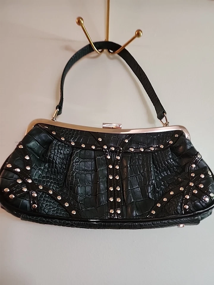Karen Millen  Vintage Croc Print Studded Vintage Looking Shoulder Handbag - Image 2 of 4
