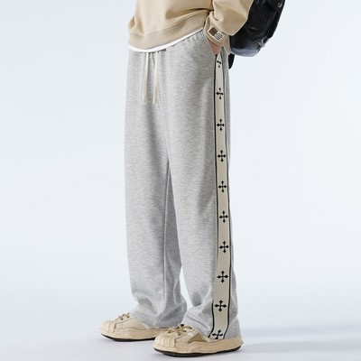 Men's Sporty Wide Leg Track Grey Sweat Pants Baggy Joggers Streetwear Comfy