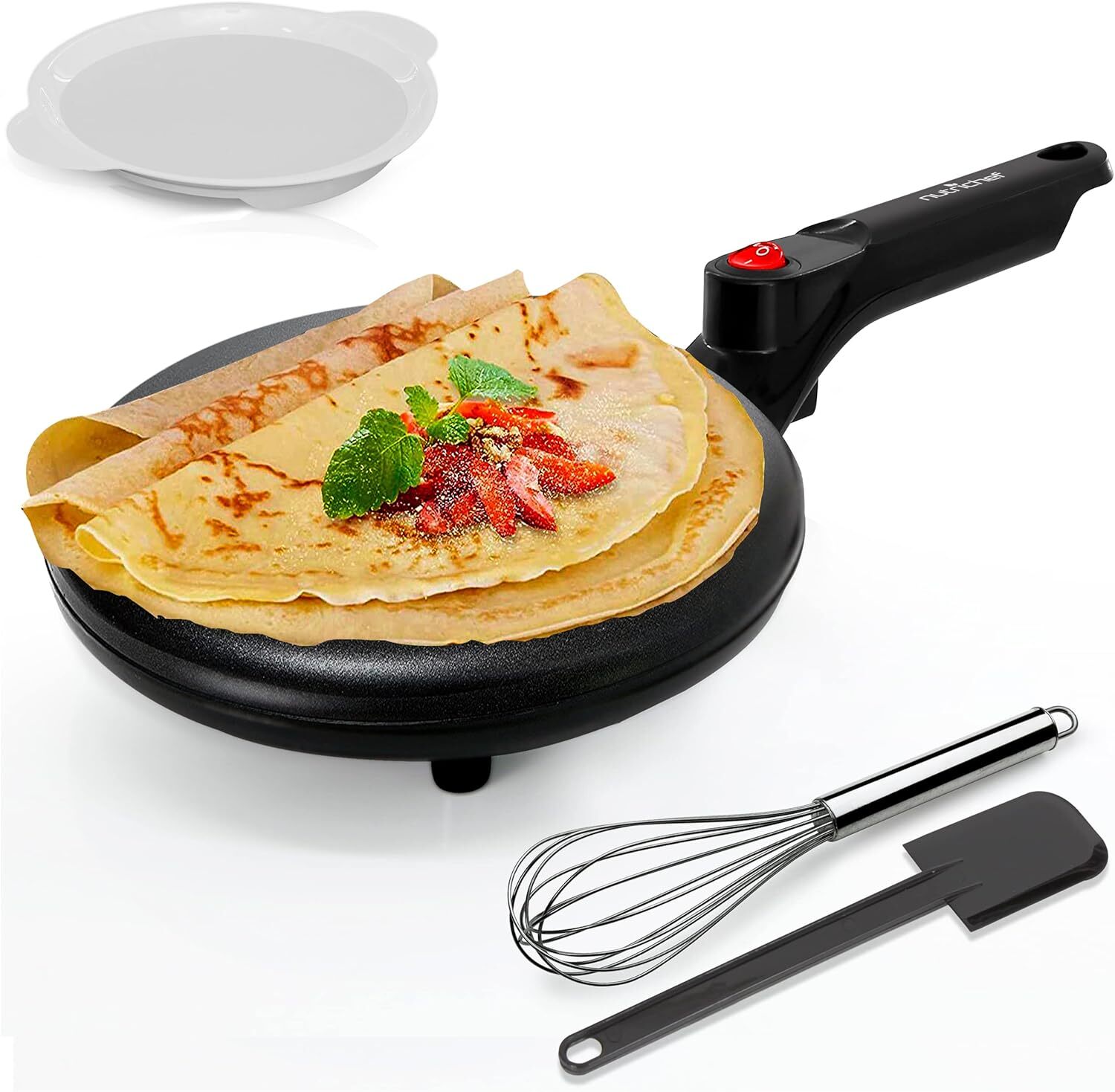 Nutrichef Electric Crepe Maker | 8-inch Nonstick Cooktop with On/Off Black