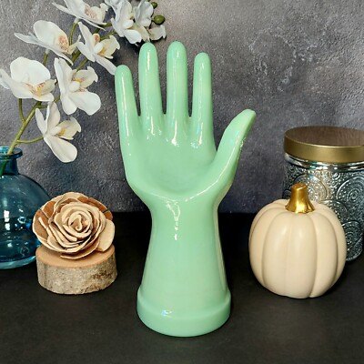 Green Jadeite Glass Depression Style Jewelry Box Hand Ring