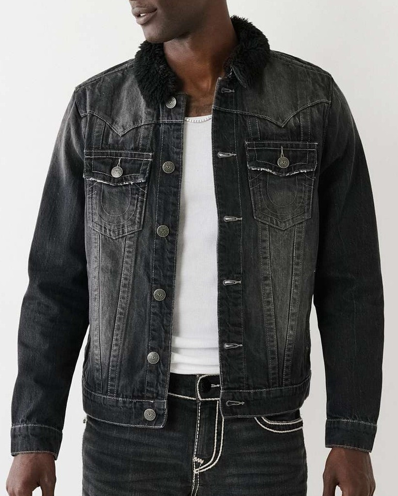 NWT True Religion Jimmy Sherling Collar Denim Men's Jacket Black - Main Image