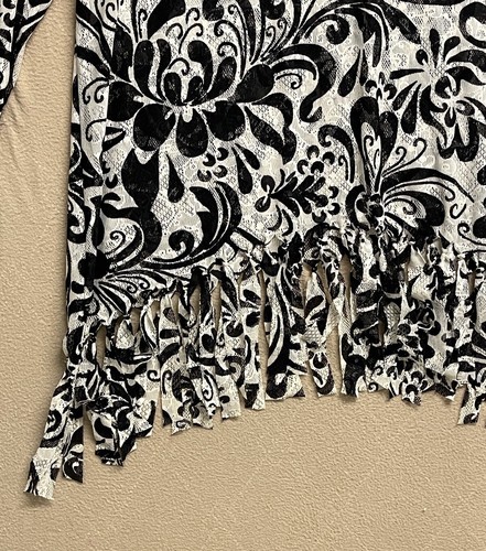 Chicos Travelers Collection Tunic Top Size-2 (L) Tassel Mesh Fabric Sheer Floral - Picture 4 of 13