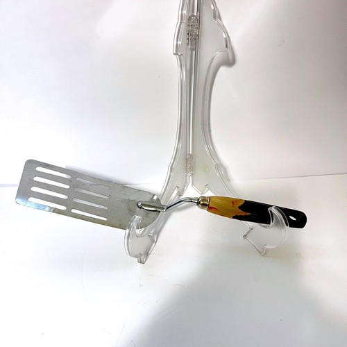 Vintage EKCO Chromium Plated 12" Slotted Spatula Turner Wood Handle USA Kitchen - Picture 2 of 7