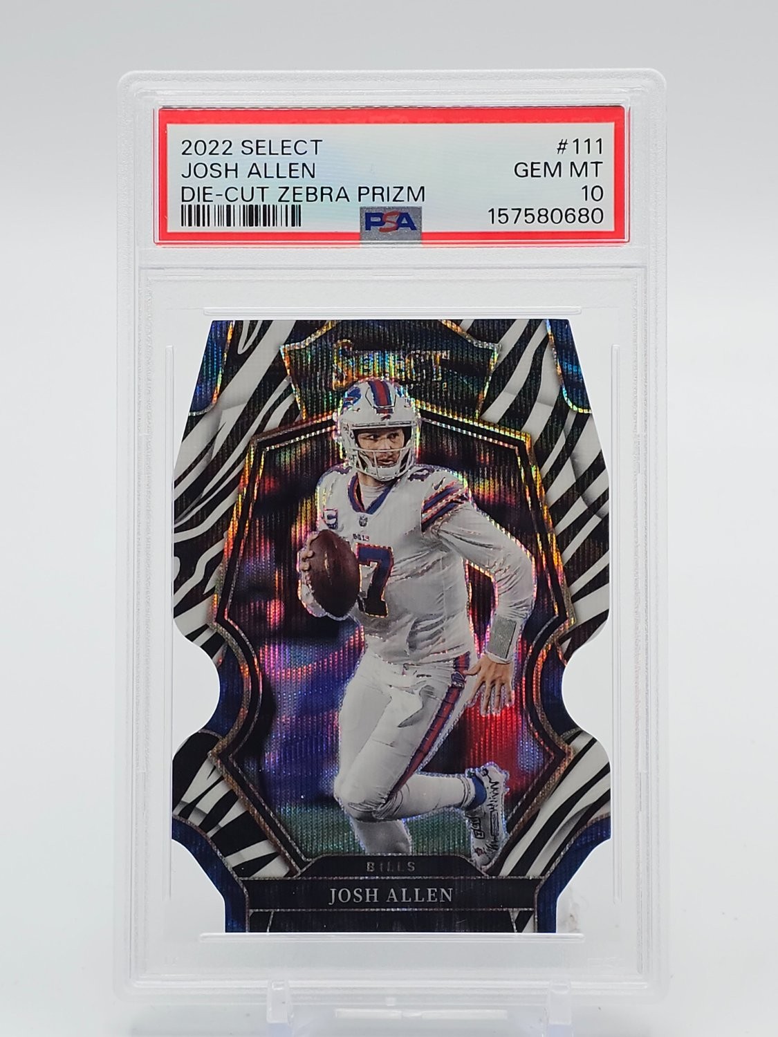 JOSH ALLEN 2022 PANINI SELECT PREMIER LEVEL ZEBRA PRIZM DIE-CUT PSA 10 Q7872 view 1