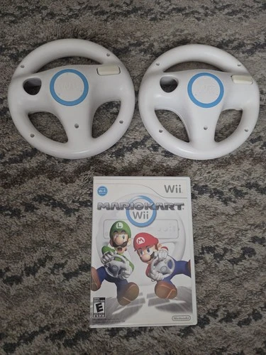 Mario Kart Wii CIB (Nintendo, 2008) w/2 Steering Wheels Bundle Tested Working