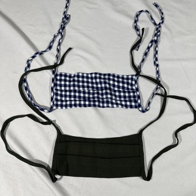 NEW Reformation Face Mask [ 2 Piece ] Blue Gingham Print + Olive Green #T2153