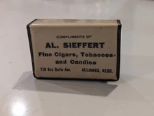 Al Seiffert Alliance Nebraska Tobacco Cigar Advertising Celluloid  Match Safe