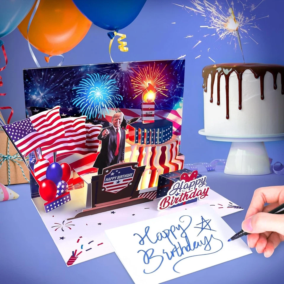 弹出式生日卡带光和声音说生日快乐唐纳德特朗普真实 — 第 3/4 张图片