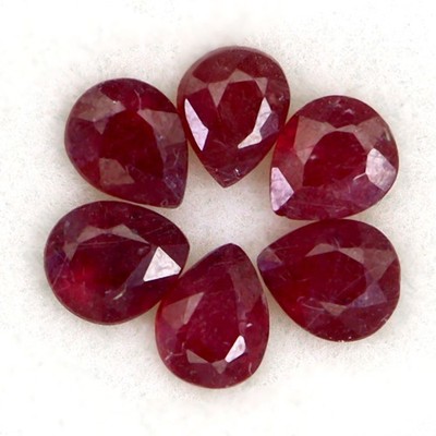 Pear Cut Natural Heated Blood Red Ruby Madagascar 4.86ct 6x5mm 6pcs Gemstone