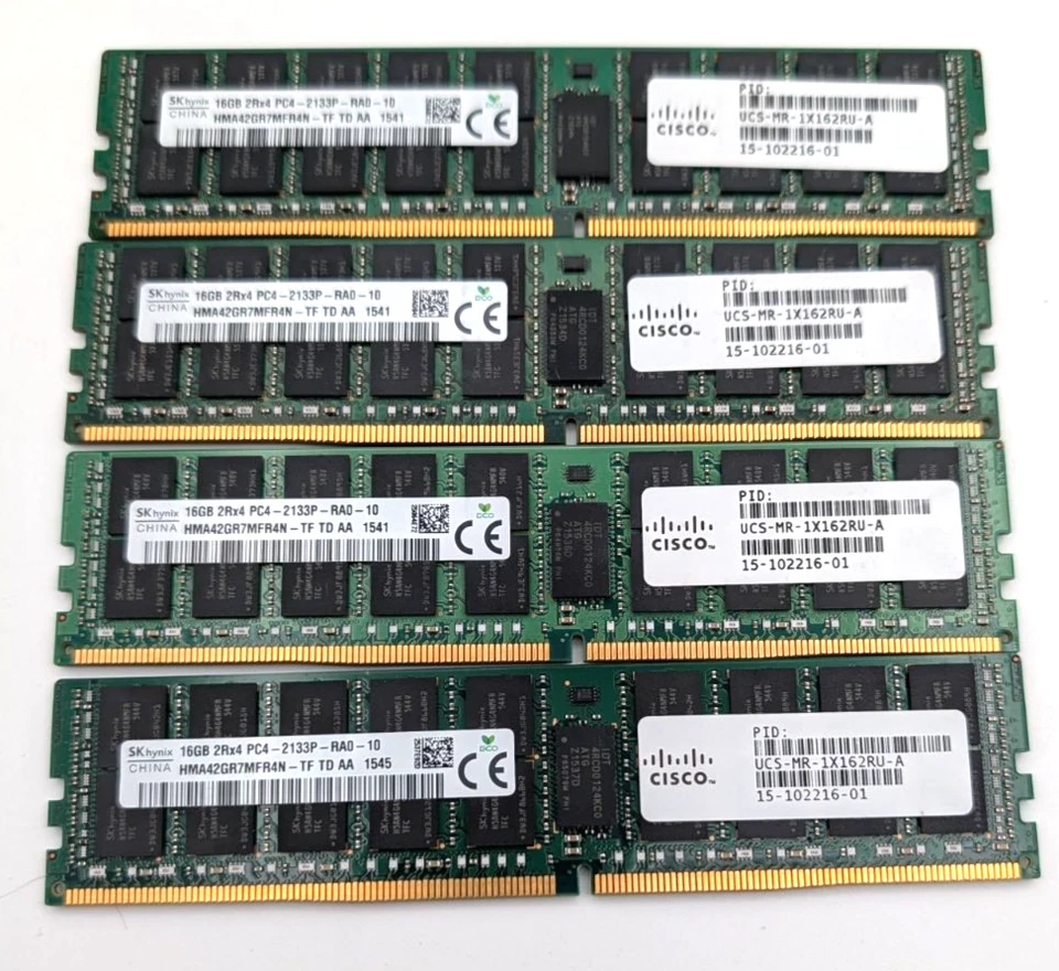 Lot of 4 SK hynix 16GB DDR4 RDIMM RAM | 2RX4 PC4-2133P-RA0-10 - Image 1 of 1