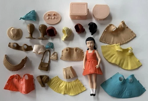 Vintage Louis Marx Twinkie Doll w/ 5 Wigs, Clothes, Accessories Large Lot 1960s